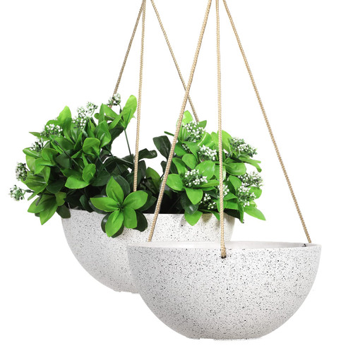 HECTOLIFE 2-Pack 10 Inch Hanging Planter?Indoor Outdoor Planter Pot?Plant Containers with Drainage Hole, Plant Pot for Hanging Plants,Hanging Flower Pot (White)