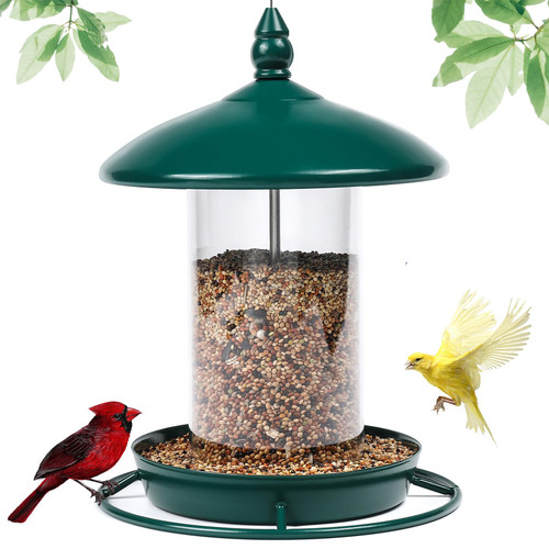 Bird Feeders for Outside,Bird Feeder Holds 1.52LB Seeds,Metal Bird Feeder for Outdoors Hanging,Wild Bird Feeder for Outdoor Garden. Green