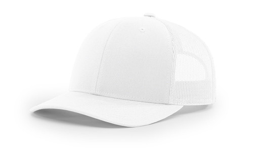 Running Partner Richardson 112 112P Trucker Mesh Snapback Hat Curved Bill with NoSweat Hat Liner (Adjustable Snapback Solid Colorway, White)