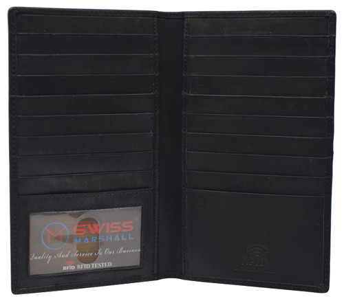 Swiss Marshall Bifold RFID Blocking Premium Leather Credit Card ID Holder Long Wallet (Black)