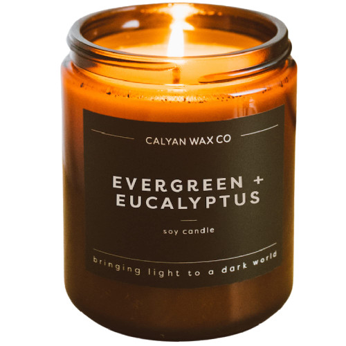 Calyan Wax Soy Wax Candle, Evergreen & Eucalyptus Scented Candle for The Home | Premium Candle with Essential Oils | 7.2 oz 57 Hour Burn | Soy Candle in Amber Glass Jar | Aromatherapy Gift Calyan Wax Soy Wax Candle, Evergreen & Eucalyptus Scented Candle for The Home | Premium Candle with Essential Oils | 7.2 oz 57 Hour Burn | Soy Candle in Amber Glass Jar | Aromatherapy Gift
