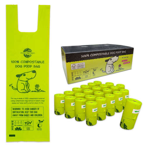 moonygreen Dog Poop Bag with Handles, Compostable Pet Waste Bags, Easy-Tie, Vegetable-Based Eco-Friendly, Unscented, Extra Thick, Leak Proof, Fits for Dogs and Cat Scoops, 240 Refill Bags, bulk pack