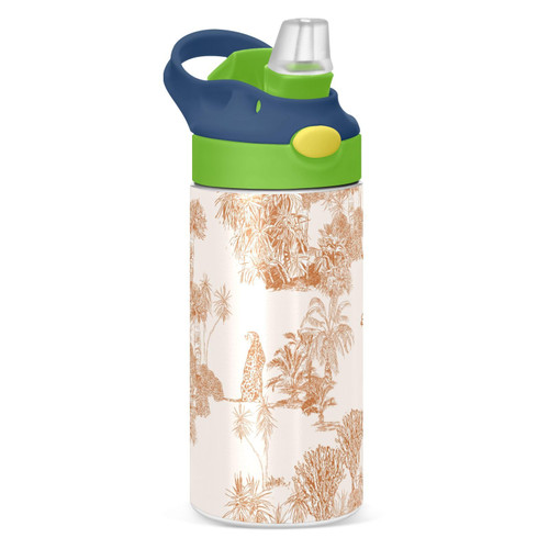 Small Water Bottle for Kid 12oz Wildlife Cheetah Insulated Bottles with Straw Lid Stainless Steel Tumbler Vacuum Cup Thermal Bottles