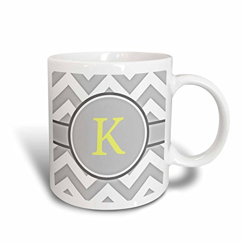 3dRose 222099_1 Grey And White Chevron With Yellow Monogram Initial I Ceramic Mug 11 oz
