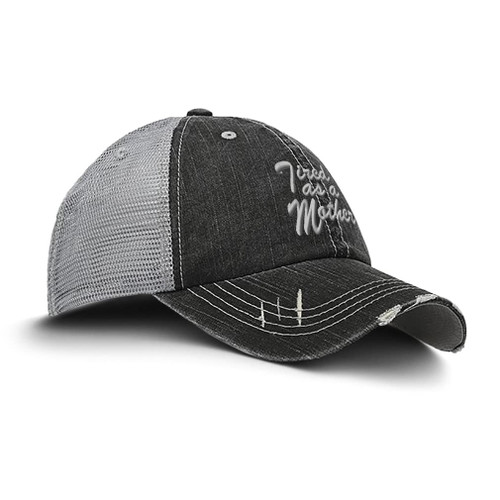 Custom Distressed Trucker Hat Tired as A Mother Mom Cotton Trucker Hats for Men & Women Black Gray Design Only