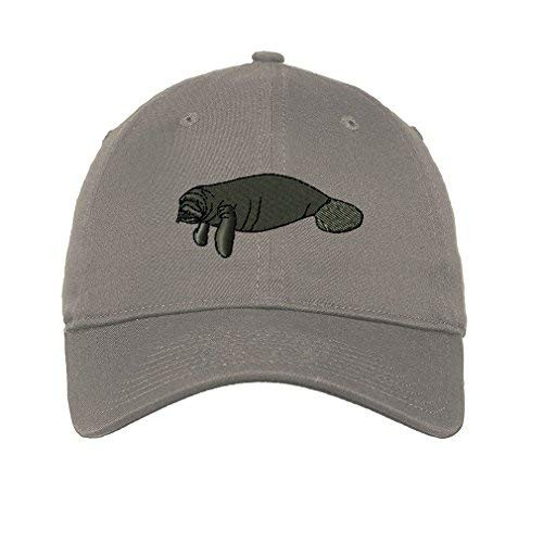 Soft Baseball Cap Manatee Embroidery Ocean and Sea Life Manatee Embroidery Twill Cotton Dad Hats for Men & Women Light Grey Design Only