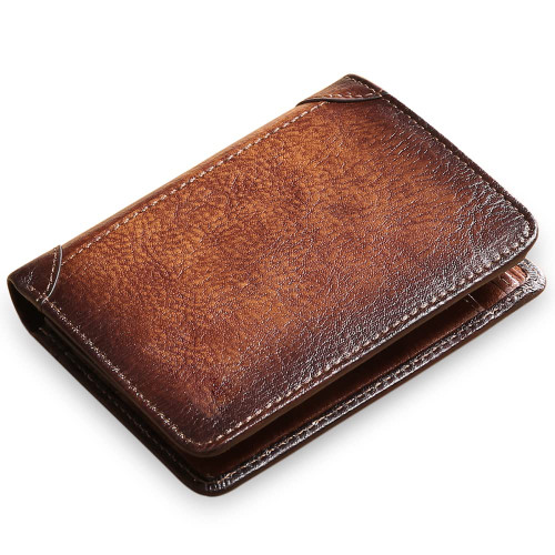 GOIACII Slim Wallet for Men Genuine Leather RFID Blocking Trifold Wallet with 2 ID Window