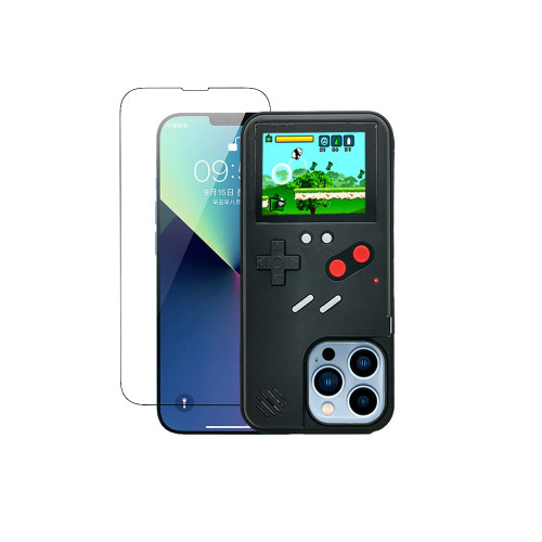 GO-VOLMON Gameboy Case for iPhone 15 Pro, Retro Gaming Case for iPhone 15 Pro Shockproof, Color Game Phone Case for iPhone 15 Pro Funny Playable, Black