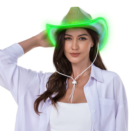 Light Up Cowboy Hat, Light Up Disco Cowgirl Hat, Holographic Space Cowboy Hat, Led Green Cowboy Hat