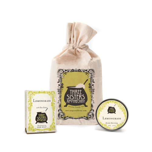 Three SIsters Apothecary Muslin Gift Set - Bar Soap and Body Butter (Lemongrass) Three SIsters Apothecary Muslin Gift Set - Bar Soap and Body Butter (Lemongrass)
