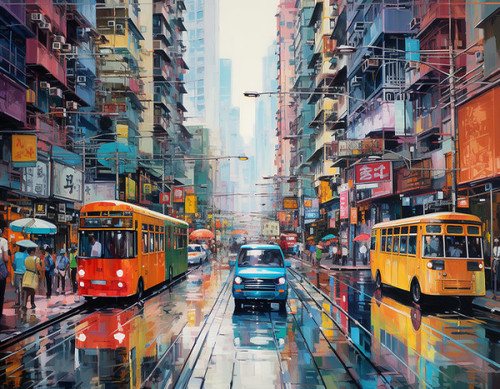 PIPISKY Elevate Your Creativity: Paint-by-Numbers Adventure,Hong Kong City Street Scene,40x50cm,Without Frame