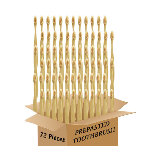 N-amboo Bamboo Toothbrush Prepasted Disposable Toothbrsuh Soft Bristles Prepasted Toothbrush,Disposable Toothbrsuh (72 Pieces Beige)
