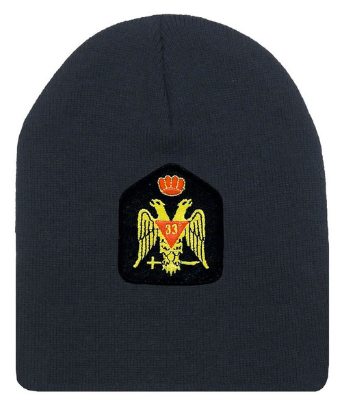 Masons Cap Beanie. Scottish Rite Wings Down w/Red Crown. Masonic Black Winter Hat. 33rd Degree Symbol Freemasons