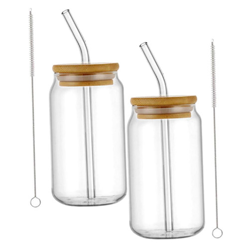 Hemoton 2 Sets Glass Sippy Cup Can Shaped Tumbler Lovely Drinking Glasses Soda Can Cup Glass Beverage Bottles Smoothie Cup Seltzer Bottle Glass Can Cup Bamboo Cover Milk Tea Cup Coffee