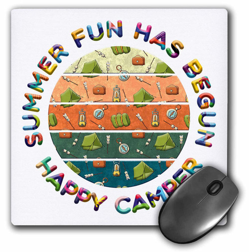 3dRose Summer Fun Has Begun. Tents, First-aid Boxes, Compasses. Gift for... - Mouse Pads (mp-362457-1)