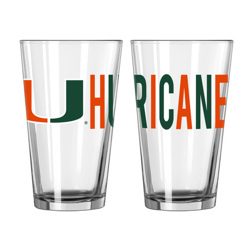 logobrands NCAA Overtime Pint Glass, 16oz (Miami Hurricanes)