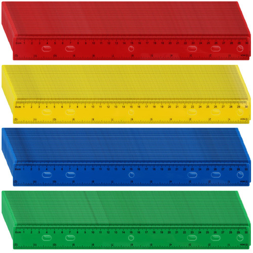 HOZEON 120 Pack 12 Inch Colorful Plastic Ruler, Colored Measuring Rulers, Plastic Straight Rulers with Hole, Metric Rulers Bulk for School Classrooms, Office, 4 Assorted Colors, with CM and Inches