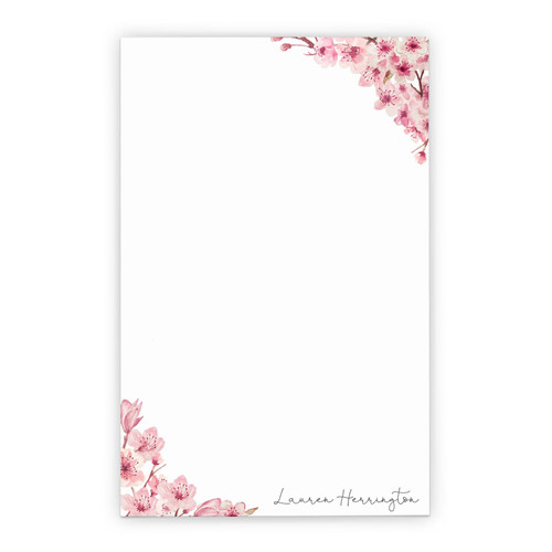Personalized Note pads with Cherry Blossom Corners, Personalized Cherry Blossom Notepad with Envelopes, Simple Floral Notepad Stationery for Women, size 5.5in x 8.5in, 50 sheets