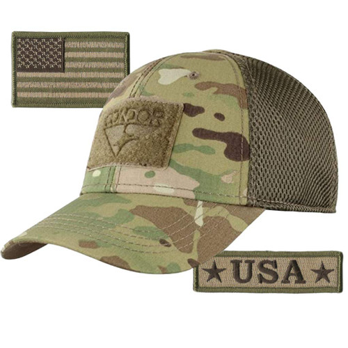 Condor MESH Fitted Cap Bundle (USA Front & Back Patches) - Multicam- Large/XL