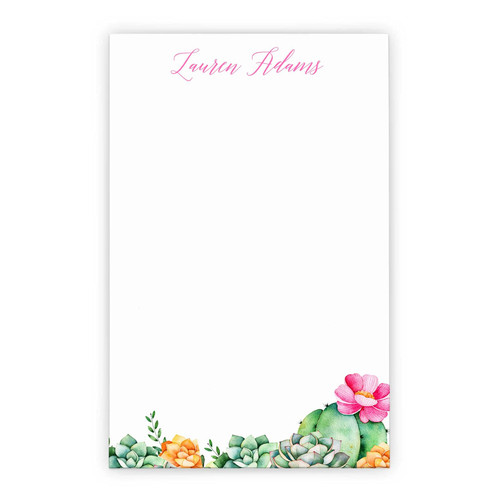 Watercolor Cacti Floral Notepad, Cactus Personalized Notepads for Women, Succulent Personalized Notepad, Personalized Stationery for Women, size 5.5in x 8.5in, 50 sheets