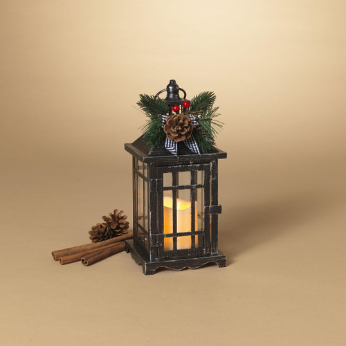 Gerson International Battery Operated Lighted Metal Holiday Lantern with LED Candle, 10.8-inch Height