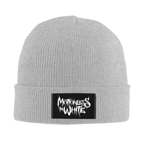 Motionless Music in White Band Logo Beanie Hats Men Women Cuffed Knit Unisex Hat Slouchy Warm Ski Caps Winter Gray