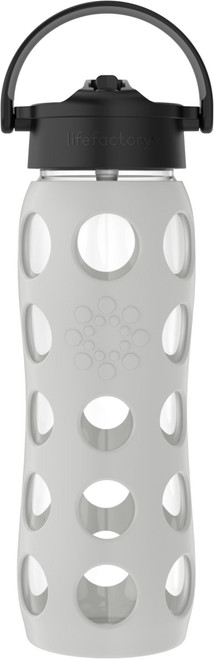 Lifefactory Glass Water Bottle with Pivot Straw Cap, 22 Ounce, Stone Gray