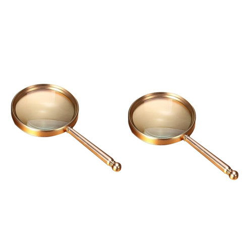 Healeved 2 pcs Metal Magnifying Glass Mini Magnifying Glass Portable Magnifying Glass Old People Magnifier Reading Magnifier Handheld Magnifying Glass Magnifying Lens Frame Elder Full Metal