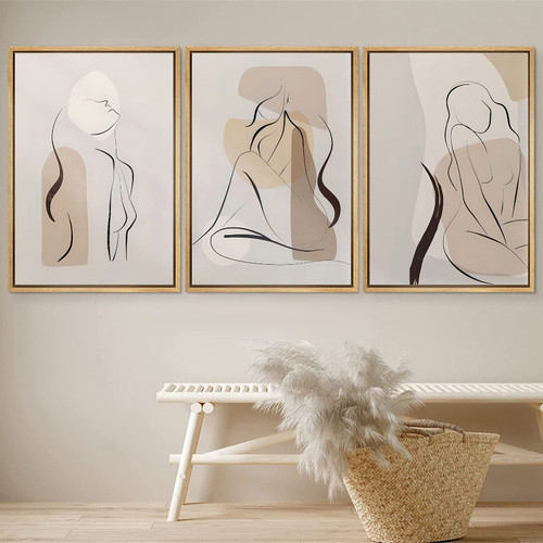 Boho Beige Canvas Wall Art Womens Body Line Art Wall Decor Abstract Boho Paintings Boho Minimalist Wall Art Abstract Women Line Art Minimalist Boho Posters Boho Abstract Line Art Print 12x16inx3 No Frame