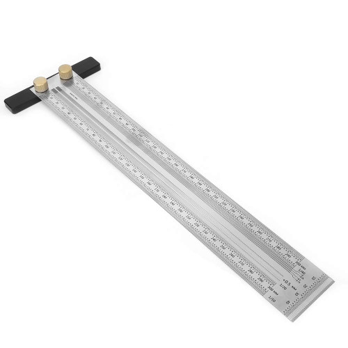 T Type Scribing Ruler - Stainless Steel Scribing Gauge - with Automatic Pencil - Woodworking Marking Tool (300mm Marking Ruler Type A)