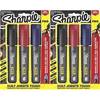 Sharpie Pro Permanent Marker, Medium, Chisel Tip, Assorted Colors, 3-Count Marker (2018335) 2 Pack