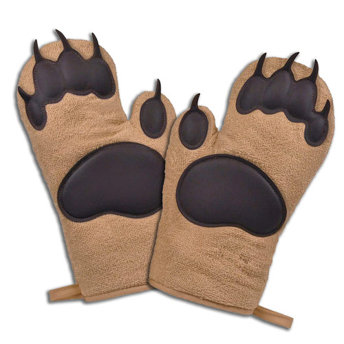 THRONKENGER Oven Mitts Cute Bear Oven Mitt, Kitchen Gloves with Heat Resistant and Flexibility of Cotton Cooking Set of 2 (Brown)