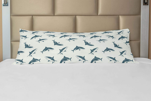 Ambesonne Sea Animals Body Pillow Case Cover with Zipper, Pattern Sharks Swimming to Different Directions Monochromic, Decorative Accent Long Pillowcase, 21" x 54", Dark Grey