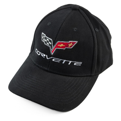 High End Motorsports C6 Corvette, Black Hat Cap with Embroided Flag Logos (Black)