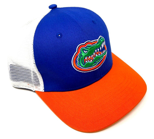 Florida Gators Mascot Logo Curved Bill Mesh Trucker Snapback Hat Blue