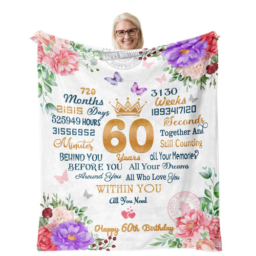 60th Birthday Gifts for Women, Birthday Gifts for 60 Year Old Woman Blanket 60"x50", 60th Birthday Decorations Women, 60 Year Old Gifts for Women, Happy 60th Birthday Gift Ideas for Her Wife Mom