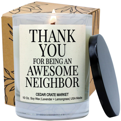 Neighbor Gifts Ideas | Christmas Gifts for Neighbors | Best Neighbor Ever Handmade Soy Candle | Farewell or Moving Away Gifts for Women, Friends | Housewarming, Welcome, Birthday Gift | Hostess Gift