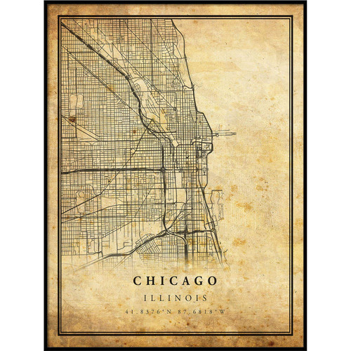 Chicago map Vintage Style Poster Print | Old City Artwork Prints | Antique Style Home Decor | Illinois Wall Art Gift | Vintage maps 11x14