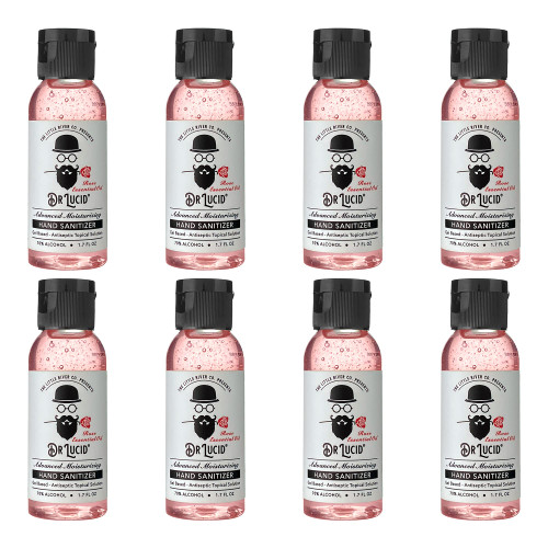 Dr Lucid Hand Sanitizer Rose Scented Gel 8x 1.7oz Flip Top Bottles 70% Ethyl Alcohol Essential Oil Refreshing Moisturizing