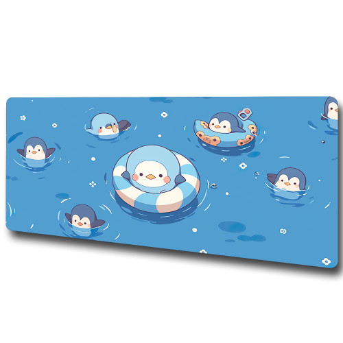 llsxi Blue Cute Anime Penguin Keyboard Pad,Non-Slip Gaming Mouse Pad,Large Size Stitched Edge Desk Pad for Office and Game X-Large?11.81"x31.49"x0.12"?