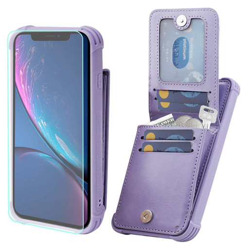 VANAVAGY XR Wallet Case for Women and Men,Leather Magnetic Clasp Flip Folio Phone Cover with Credit Card Holder and Coin Pocket,Clove Purple