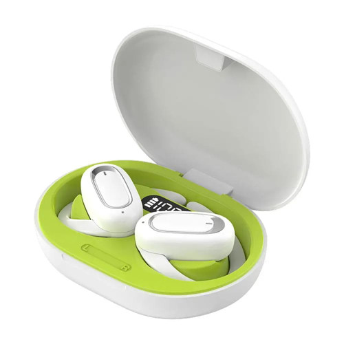 2023 Latest 3D Surround Sound Open Ows Bluetooth Headset, Open Owls Bluetooth Headset, Wireless Open Ear with Noise Reduction, Low Delay, Hanging OWS Sports Bone Headphones (White-Green)