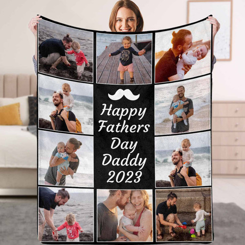 Father's Day Blanket Custom Photos Text Collage Throw Blanket for Dad Birthday Gifts Customized Blanket Personalized Soft Fleece Blanket with Picture Made in USA
