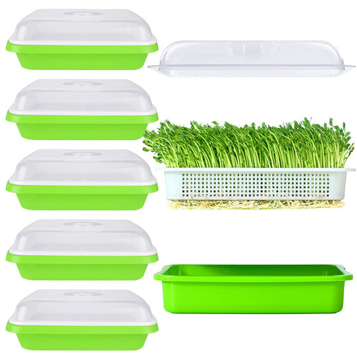 SHUESS 6 Pack Seed Sprouting Tray with Drain Holes BPA Free Nursery Tray Microgreens Growing Trays Wheatgrass Grower Sprouting Container Seed Germination Propagation Trays for Garden Home Office.