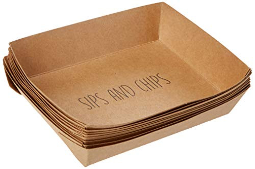 SB Design Studio B4428 Sips Drinkware Compostable Brown Kraft Paper Snack Trays, 8-Count, Chips