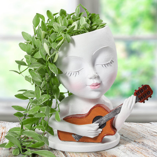 Face Planters Pots Head Planter for Indoor Outdoor Plants Cute Lady Play The Guitar, Succulent Planter with Drainage Hole Face Flower Pots (White) Face Planters Pots Head Planter for Indoor Outdoor Plants Cute Lady Play The Guitar, Succulent Planter with Drainage Hole Face Flower Pots (White)