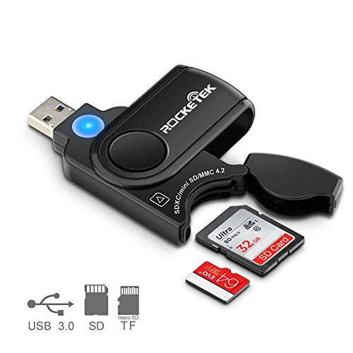 Rocketek RT-CR3A 11 In 1 USB 3.0 Memory Card Reader/Writer with A Build-in Card Cover and 2 Slots (SD Card + Micro SD Card) for SDXC, Uhs-I SD, SDHC, SD, Micro SDXC, Micro SDHC, Micro SD, MMC Memory Cards