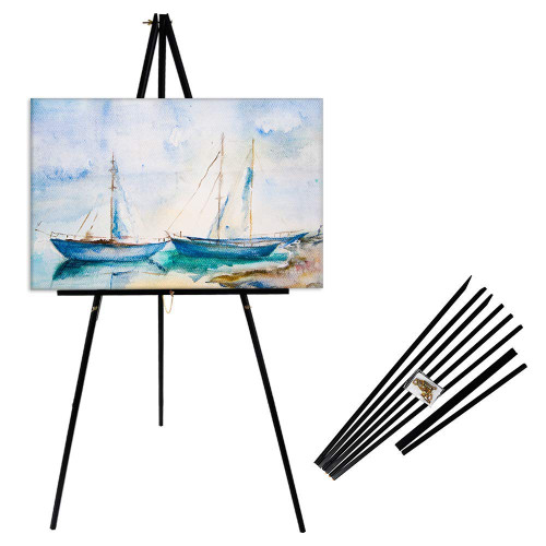 CONDA 63" Wooden Tripod Display Floor Easel, A-Frame Easel Stand with Adjustable Tray, Display Artist Easel for Paintings, Drawings, Signs, Framed Photos(Black)