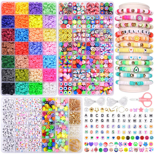 QSORW Clay Beads Bracelet Making Kit 10000 PCS 56 Colors Flat Round Polymer Heishi Beads Kit with Letter Beads for Jewelry Bracelets Necklace Making QSORW Clay Beads Bracelet Making Kit 10000 PCS 56 Colors Flat Round Polymer Heishi Beads Kit with Letter Beads for Jewelry Bracelets Necklace Making