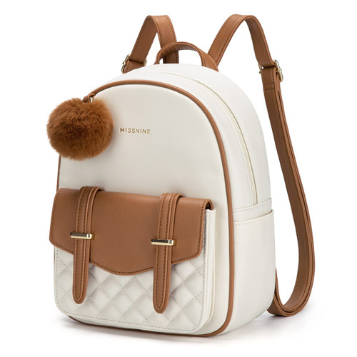 Missnine Mini Backpack for Women Cute Small Backpack Purse With Pompom PU Leather Bookbag Small Casual Daypacks For Ladies